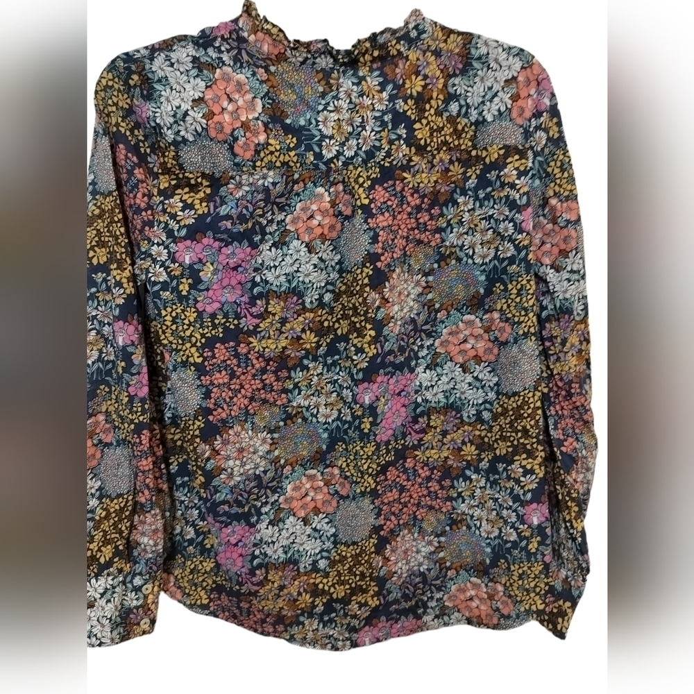 (1452) Talbots Ruffle Band Collar Cotton Poplin Popover Blouse Size Medium - Picture 8 of 11